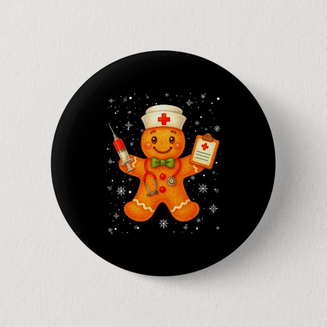 Cute Nurse Gingerbread Pjs Christmas Xmas Nurse Rn Button (Vorderseite)