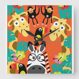 Cute nursery jungle animals decor   quadratische wanduhr