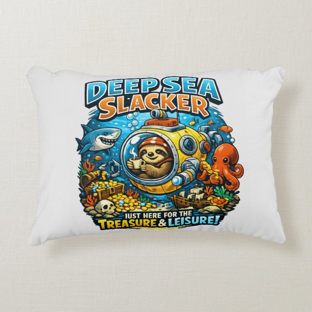 Cute Ocean Adventure Humor, Funny Sloth Diving art Dekokissen (Vorderseite)