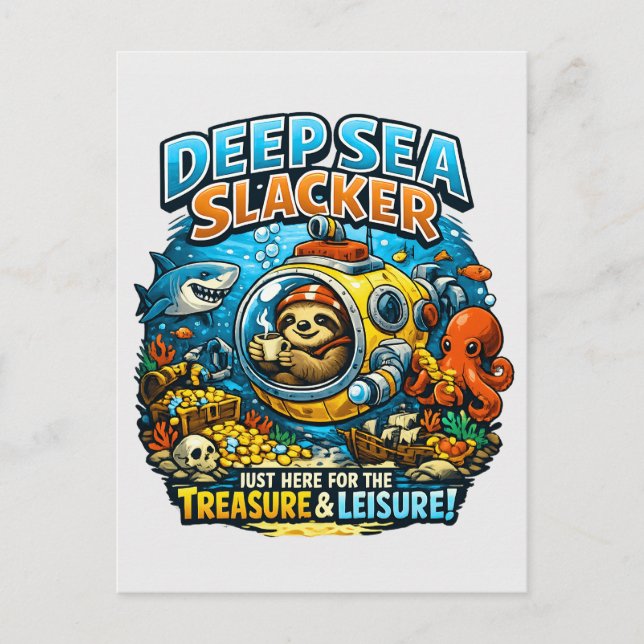 Cute Ocean Adventure Humor, Funny Sloth Diving art Postkarte (Vorderseite)