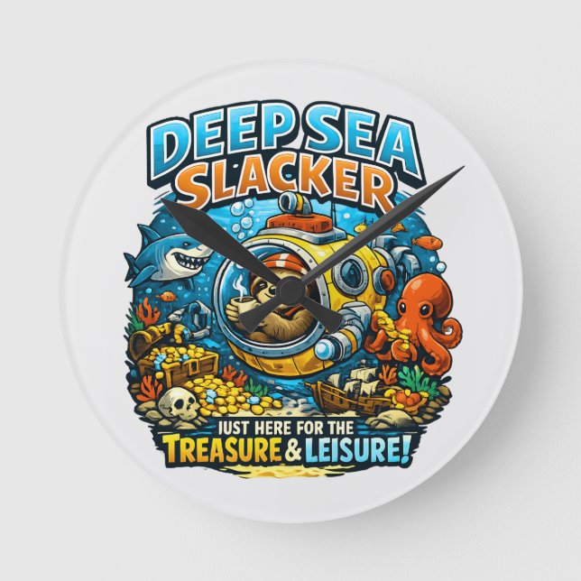 Cute Ocean Adventure Humor, Funny Sloth Diving art Runde Wanduhr (Vorderseite)