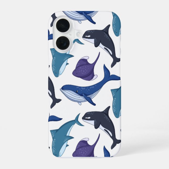 Cute Ocean Animals Pattern Phone Case iPhone 16 Hülle (Rückseite)