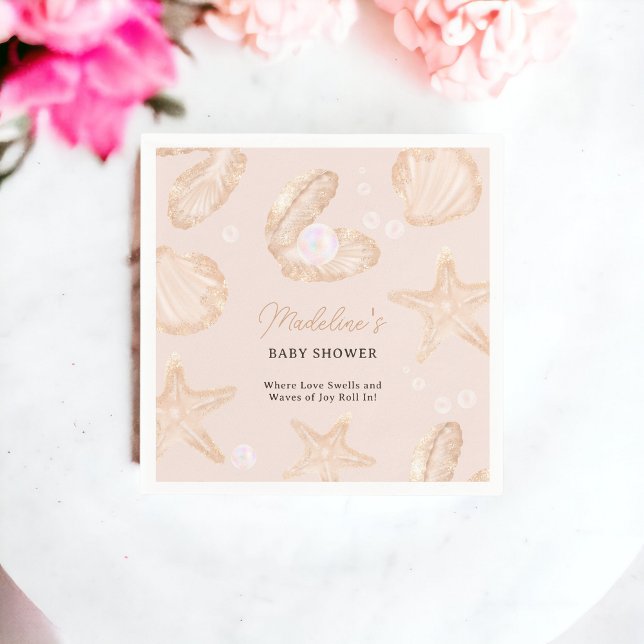 Cute ocean beach little pearl baby shower  serviette (Cute ocean beach little pearl baby shower napkins)