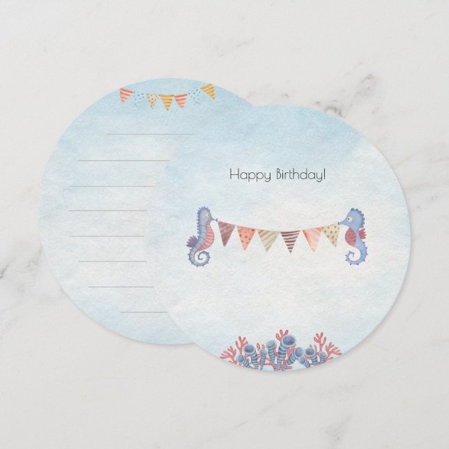 Cute Ocean Seahorse Flags Children Card Einladung (Vorne/Hinten)