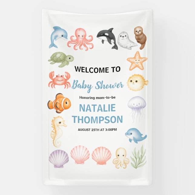 Cute Ocean Under the Sea Animal Baby Shower Banner (Vertikal)