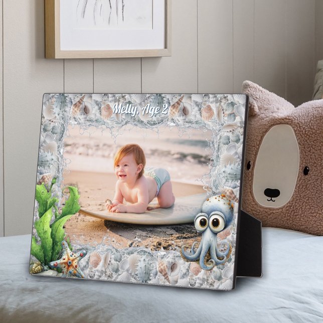 Cute Octopus and Seashells Child's Photo Frame Fotoplatte (Von Creator hochgeladen)
