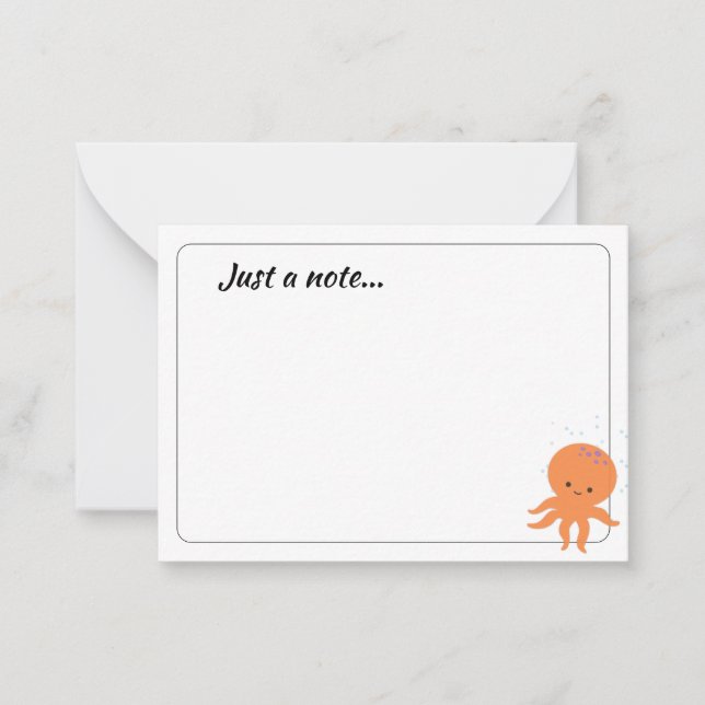 Cute Octopus Cartoon Custom Just a Note Mitteilungskarte (Vorderseite)