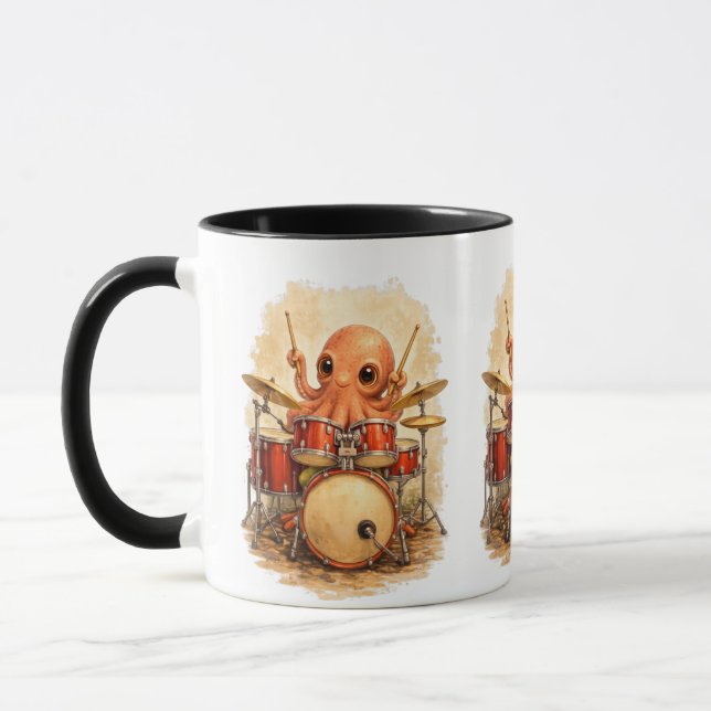Cute Octopus Drummer Coffee Mug – Music Lover Tasse (Links)