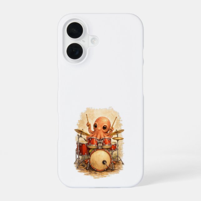 Cute Octopus Drummer iPhone 16 Case Kawaii Hülle (Rückseite)