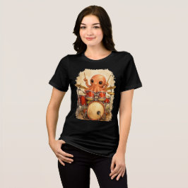 Cute Octopus Drummer Playing Red Drum Kit Art Tri-Blend Shirt