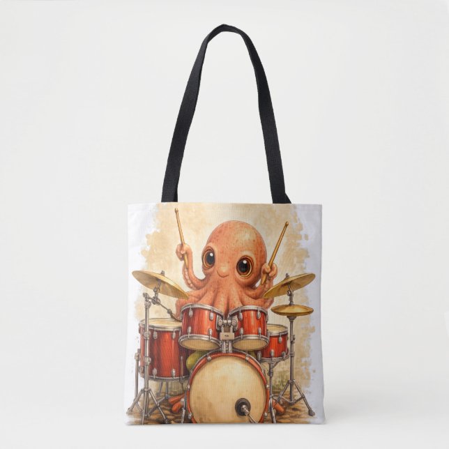 Cute Octopus Drummer Tote Bag Kawaii Animal (Vorderseite)