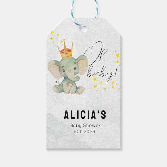 Cute Oh Baby Gender Neutral Elephant Baby Shower  Geschenkanhänger (Vorderseite)