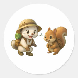 Cute Okojo and Squirrel – Okojo and Friends Illust Runder Aufkleber