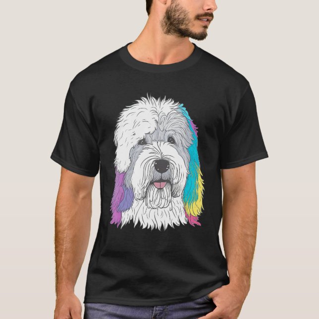 Cute Old English Sheepdog Dog on Bobtail  2 T-Shirt (Vorderseite)