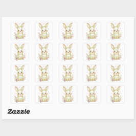 Cute Olive Green Bunny Party Theme Pastel Floral Quadratischer Aufkleber