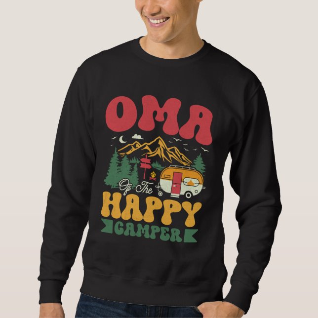 Cute Oma Of The Happy Camper Groovy Camping Trip Sweatshirt (Vorderseite)
