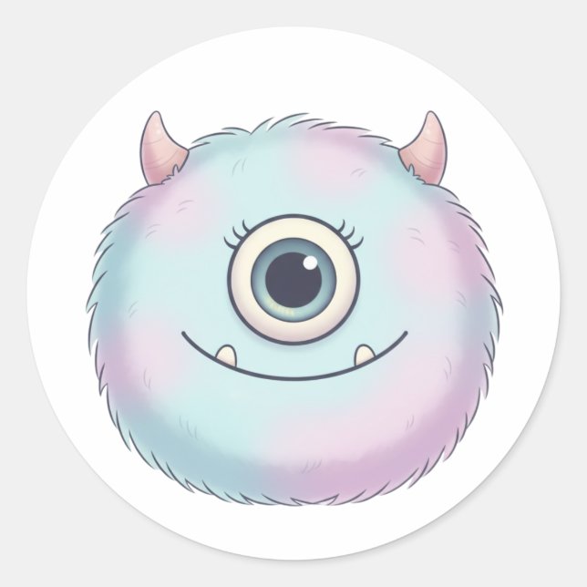 Cute One-Eyed Fluffy Monster Sticker (Vorderseite)