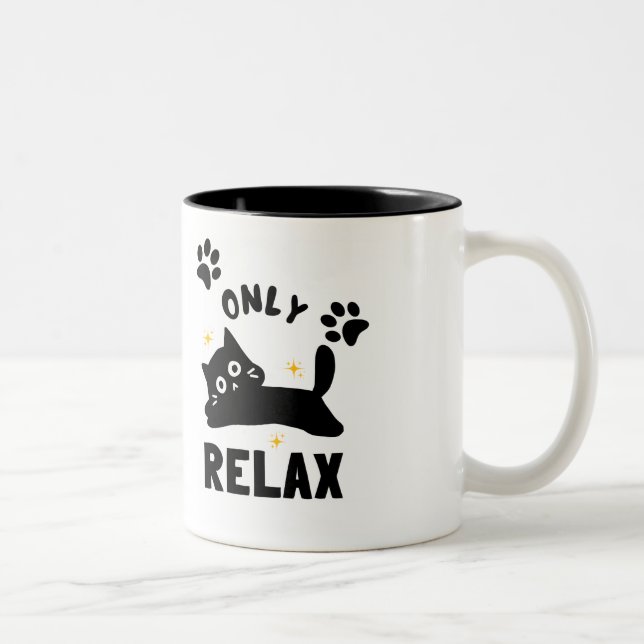 ​Cute "Only Relax" Cat Silhouette & Paw Prints Min Zweifarbige Tasse (Rechts)