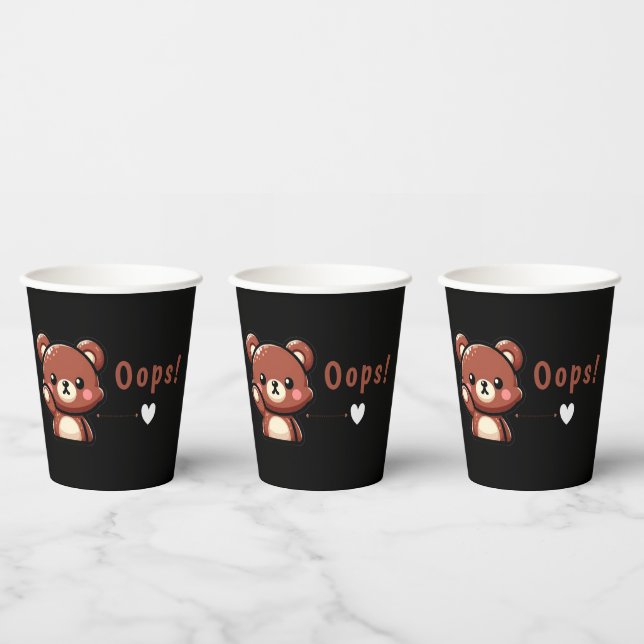 Cute Oops Teddy Bear Paper Party Cups with Heart  Pappbecher (Multi)