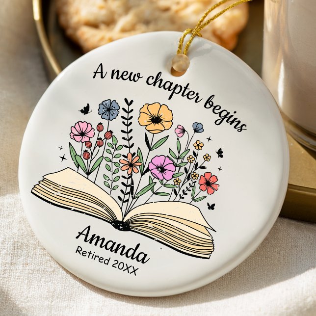 Cute open book flowers coworker retirement custom keramik ornament (Von Creator hochgeladen)