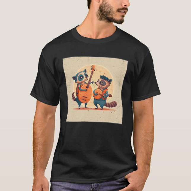 Cute Opposum Racoon Illustration Friends Instrumen T-Shirt (Vorderseite)