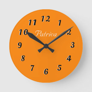 Cute Orange and White Personalized Wall Clock Runde Wanduhr