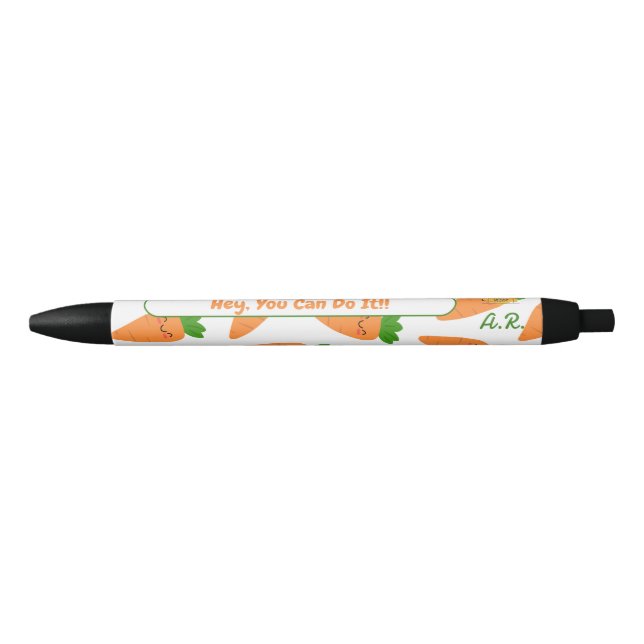 Cute Orange Carrots Green Monogram Initials Pen Kugelschreiber (Vorderseite)