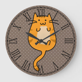 Cute Orange Cat Große Wanduhr