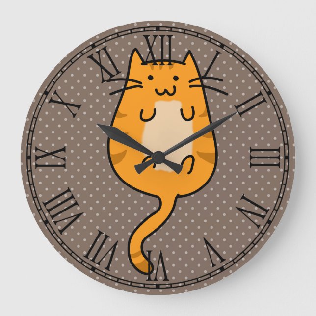 Cute Orange Cat Große Wanduhr (Vorderseite)