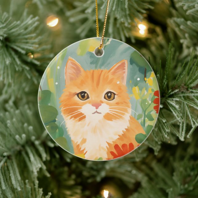 Cute Orange Cat Keramik Ornament (Baum)