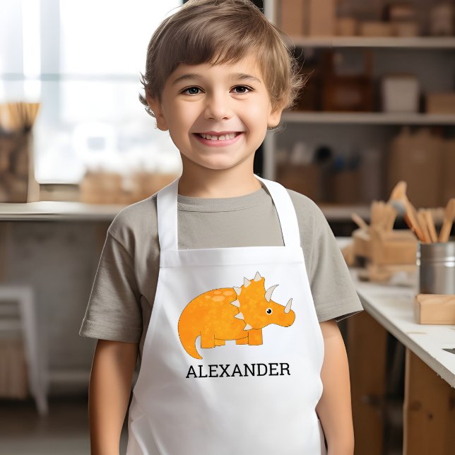 Cute Orange Dinosaur Personalized Kinderschürze (Von Creator hochgeladen)