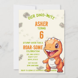 Cute Orange Dinosaur T-Rex Birthday Invite Einladung