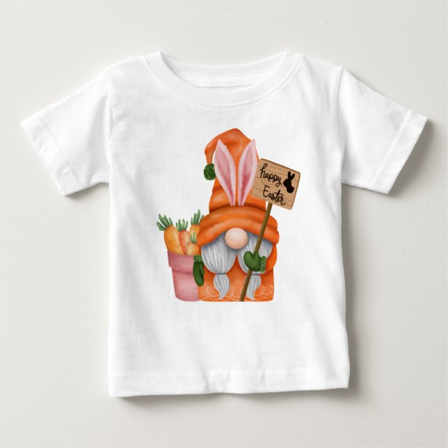 CUTE ORANGE EASTER GNOME WITH CARROTS BABY T-SHIRT (Vorderseite)