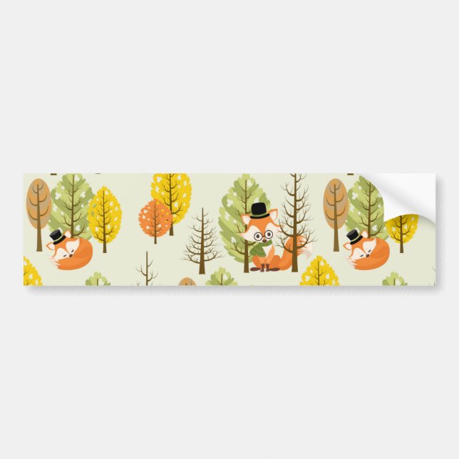 Cute Orange Fox Autumn Trees Forest Hipster Autoaufkleber (Vorne)