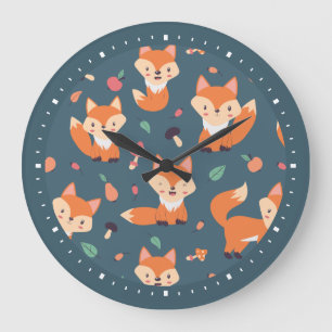 Cute Orange Fox Große Wanduhr