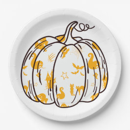 Cute Orange Halloween Icons in Pumpkin Pappteller