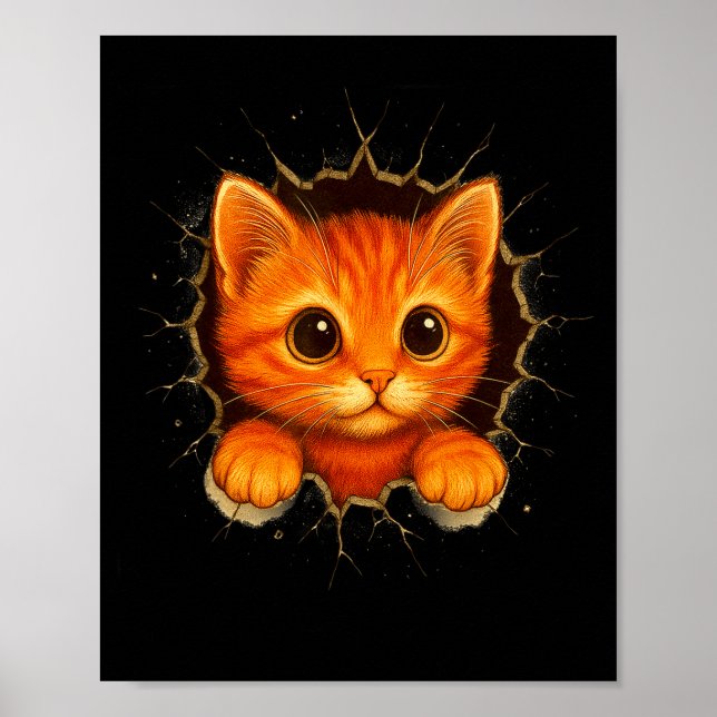 Cute Orange Kitten Cracks Mug Wall Funny Cat Lover Poster (Vorne)