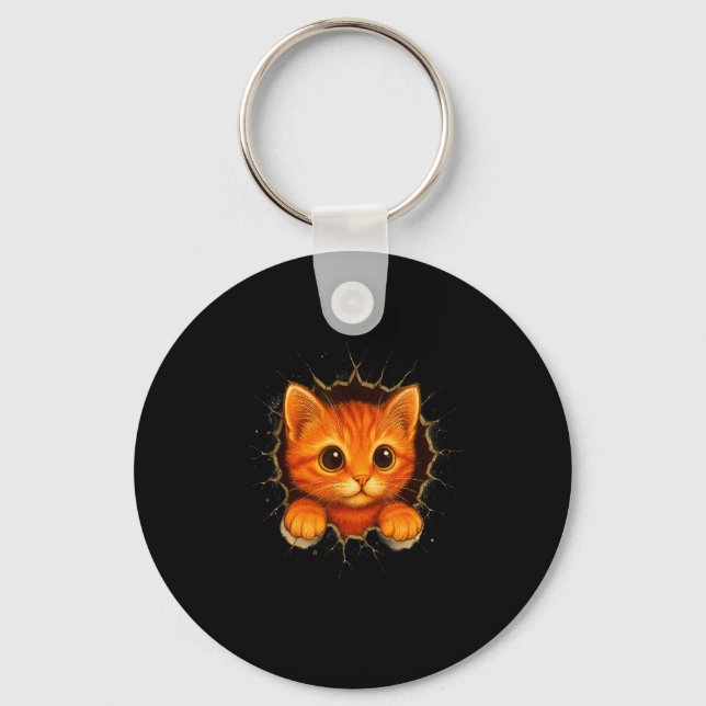 Cute Orange Kitten Cracks Mug Wall Funny Cat Lover Schlüsselanhänger (Vorderseite)