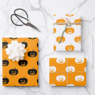 Cute Orange Pumpkins Halloween Pattern Geschenkpapier Set
