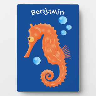 Cute orange seahorse bubbles cartoon illustration fotoplatte