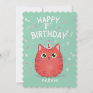 Cute Orange Tabby Cat 1st Birthday | Customizable  Einladung