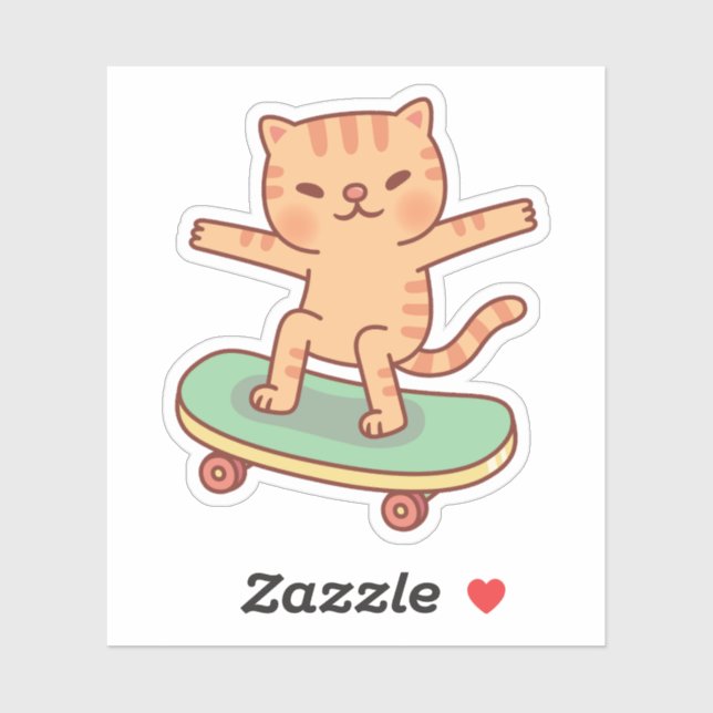 Cute Orange Tabby Cat Skating on Skateboard Aufkleber (Blatt)