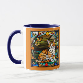 Cute Orange Tabby Stained Glass Mug Tasse