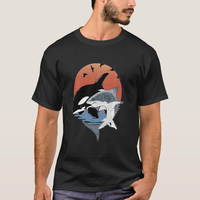 Cute Orca Whale and Shark Samoa Polynesia Long Sle T-Shirt (Vorderseite)