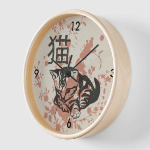 Cute oriental style neko cat design wanduhr