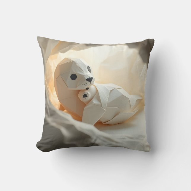 Cute Origami Seal Mother Kissen (Vorderseite)