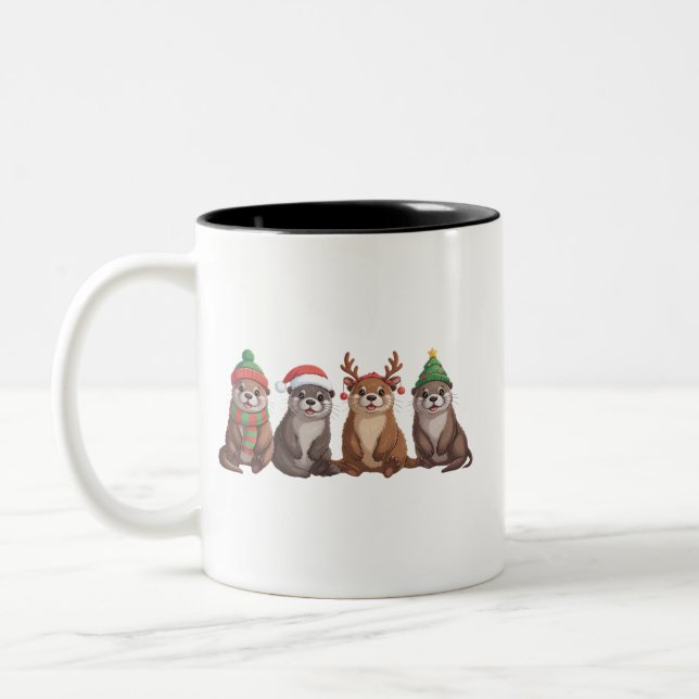 Cute Otter Christmas Funny Xmas Lights Animal  Zweifarbige Tasse (Links)