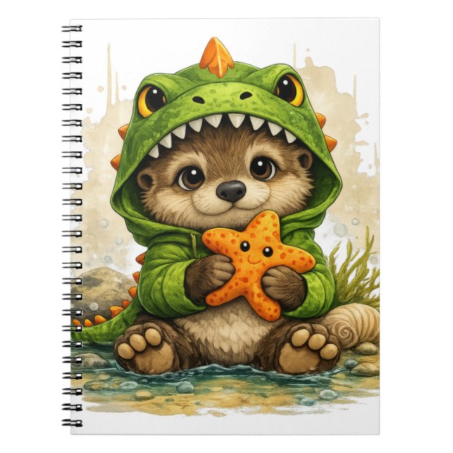 Cute Otter Dino Costume Kawaii Notebook Notizblock (Vorderseite)