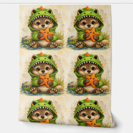 Cute Otter Dino Costume Pattern Wallpaper Tapete