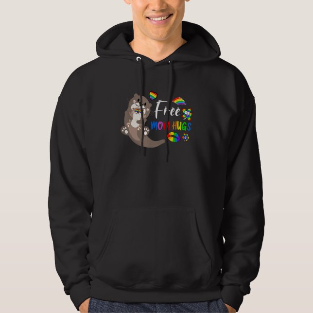 Cute Otter Free Mom Hugs LGBT Rainbow Gay Pride Mo Hoodie (Vorderseite)